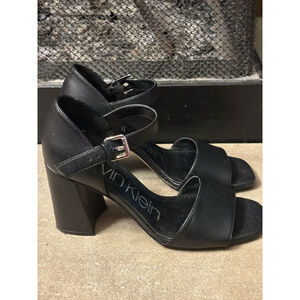 Calvin Klein Quelyn Heeled Sandal Women's Shoes Size 8 Leather Buckle Black